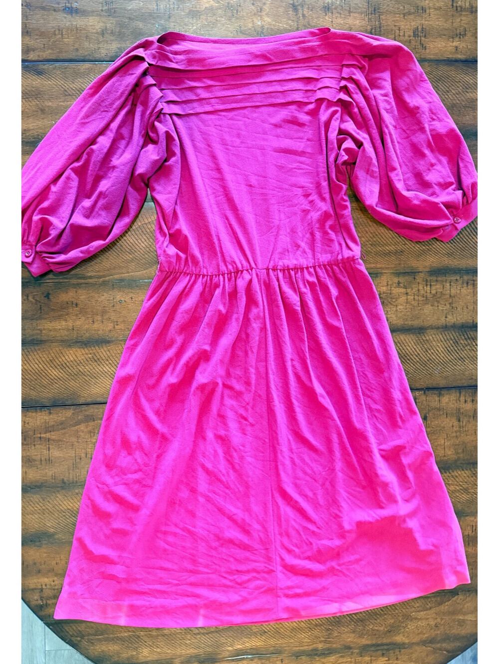 Vintage Avon Fashions 80s Fuchsia Midi Dress Bishop Sleeve Pleated - Size 9/10